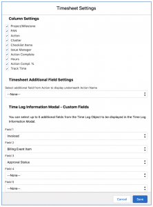 Salesforce Project Management Software - Timesheet Custom Field Settings