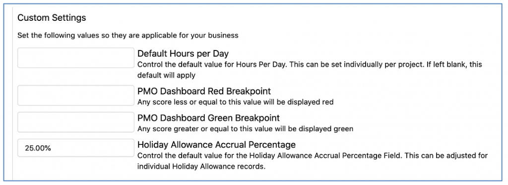 Salesforce Project Management Software - Holiday Allowance Accrual Settings