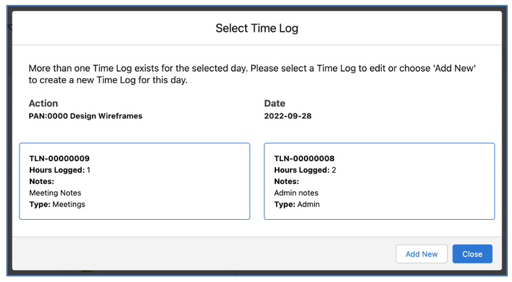 21. Time Log Select Modal