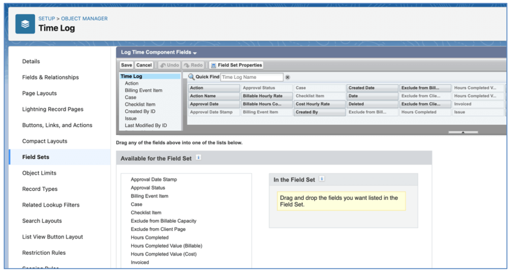 Mission Control Salesforce Project Management Tools 14. Log Time Component Field Set