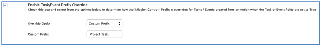 Mission Control Salesforce Project Management 11. Task and Event Prefix with Custom Prefix