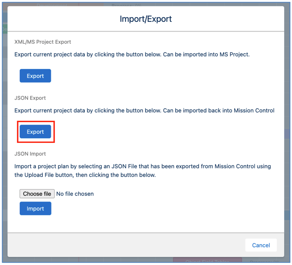 Mission Control Salesforce Project Management 13. JSON Export