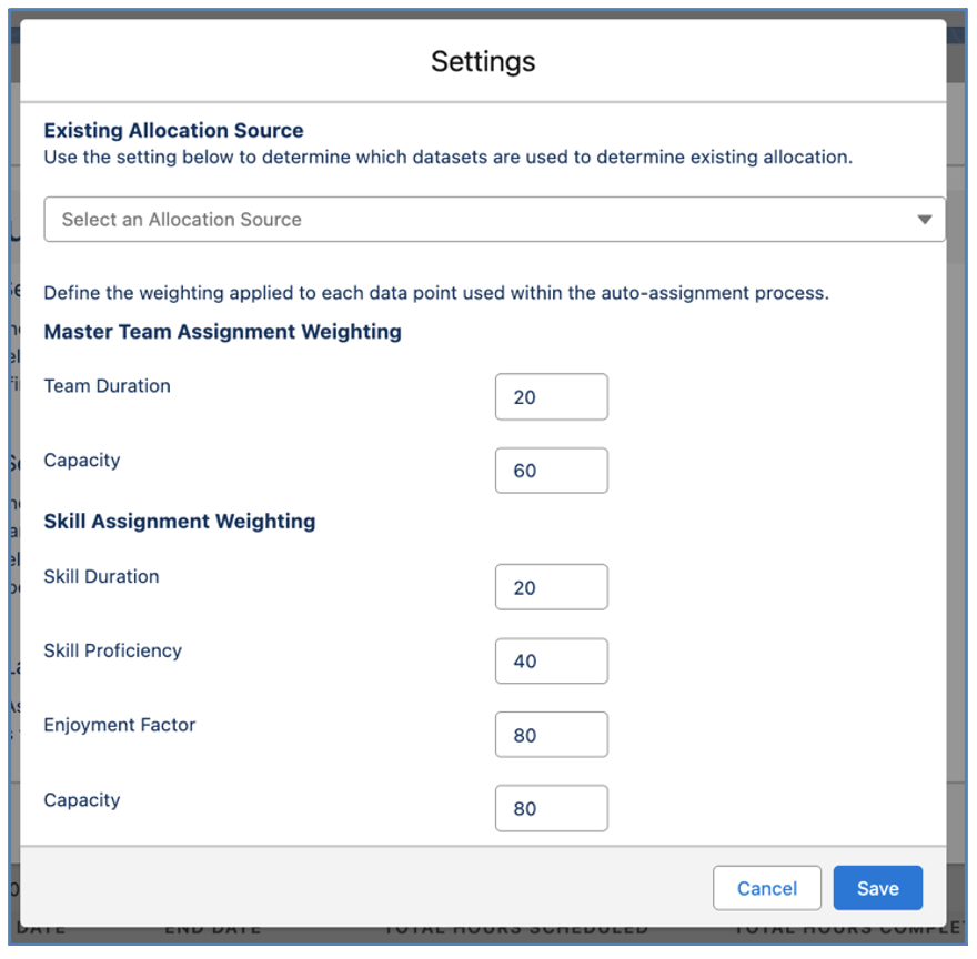 Mission Control Salesforce Project Management 7. Auto Assignment Wizard Settings Modal