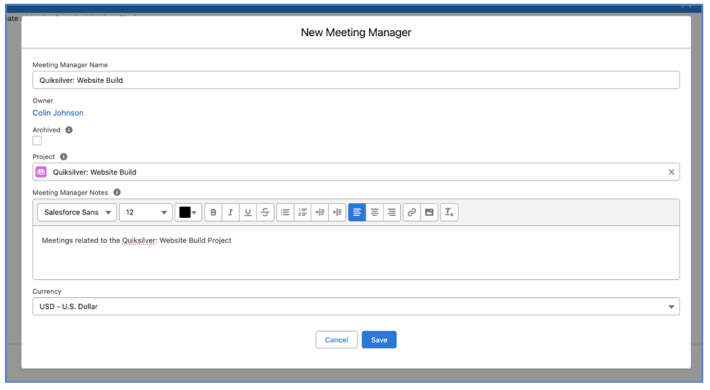 42. New Meeting Manager Modal