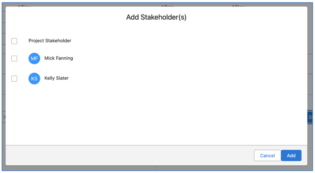 59. Attendees Project Stakeholder Select List