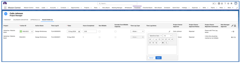 6. Timesheet Rejections Edit