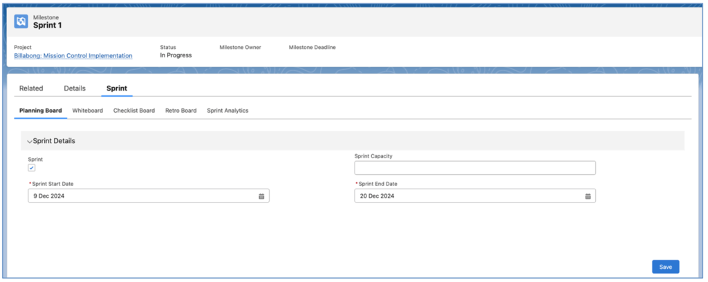 1. Sprint Board Settings Mission Control Salesforce Project Management