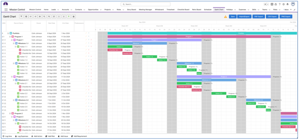 22. Gantt Chart from MS Project Import Mission Control Salesforce Project Management