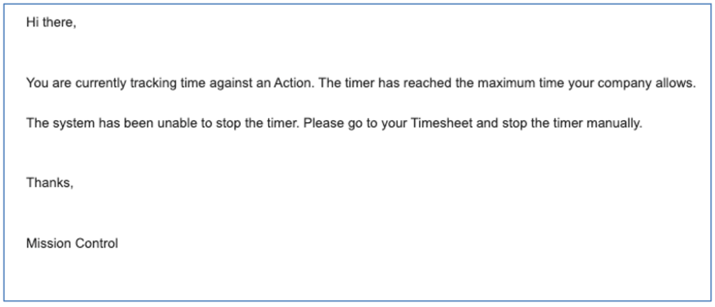 33. Time Tracking Limit Email Notification Mission Control Salesforce Project Management
