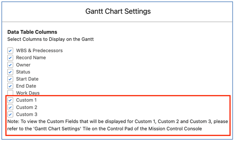 52. Gantt Chart Custom Field Display Settings Mission Control Salesforce Project Management