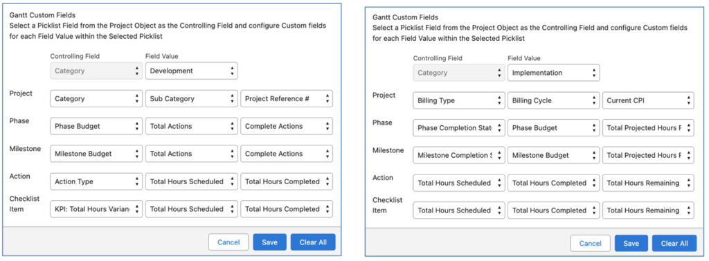 56. Gantt Chart Custom Field Settings Example Mission Control Salesforce Project Management