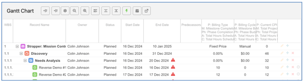 57. Gantt Chart Project Custom Fields Example 1 Mission Control Salesforce Project Management