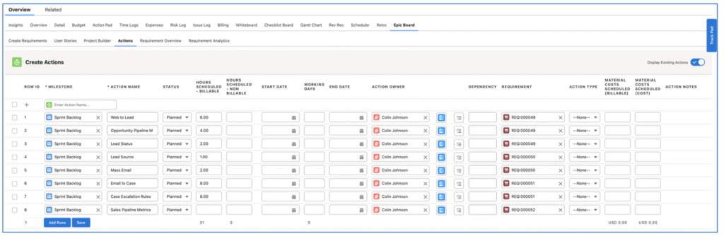 11. Epic Board Create Actions Mission Control Salesforce Project Management