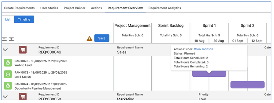 15. Epic Board Timeline Action Hover Mission Control Salesforce Project Management