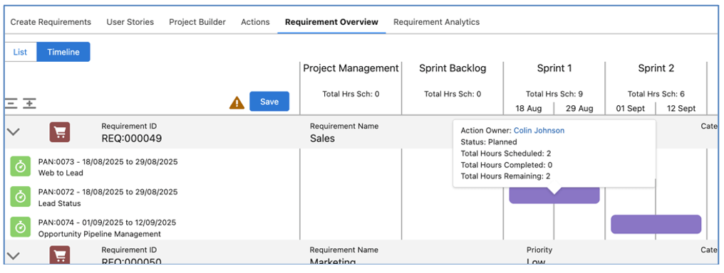 18. Epic Board Timeline Action Hover 2 Mission Control Salesforce Project Management
