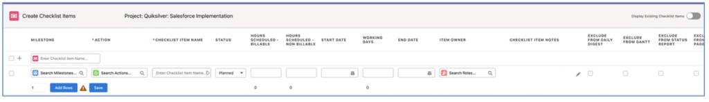 26. Create Checklist Items Draft Row Mission Control Salesforce Project Management