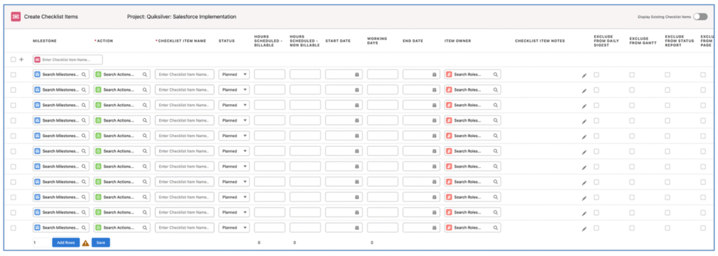 27. Create Checklist Items Draft Records Mission Control Salesforce Project Management