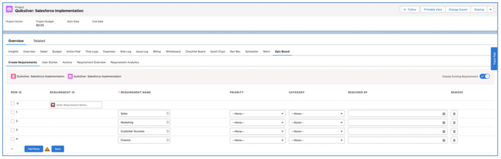 4. Epic Board Create Requirements Mission Control Salesforce Project Management