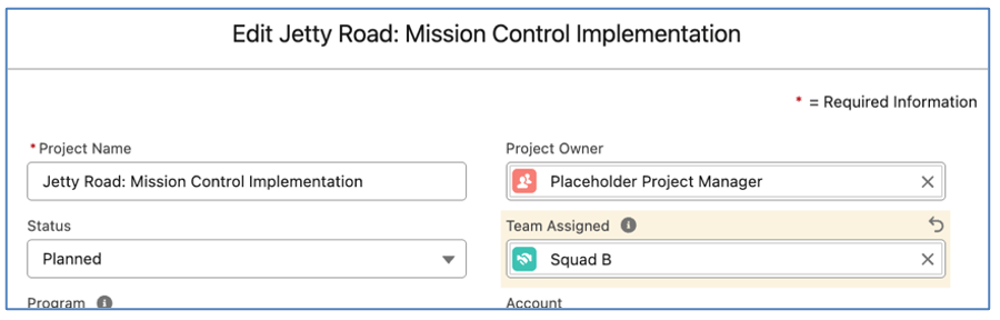 12. Project Team Assigned Mission Control Salesforce Project Management