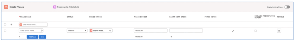 2. Create Phases Draft Row Mission Control Salesforce Project Management