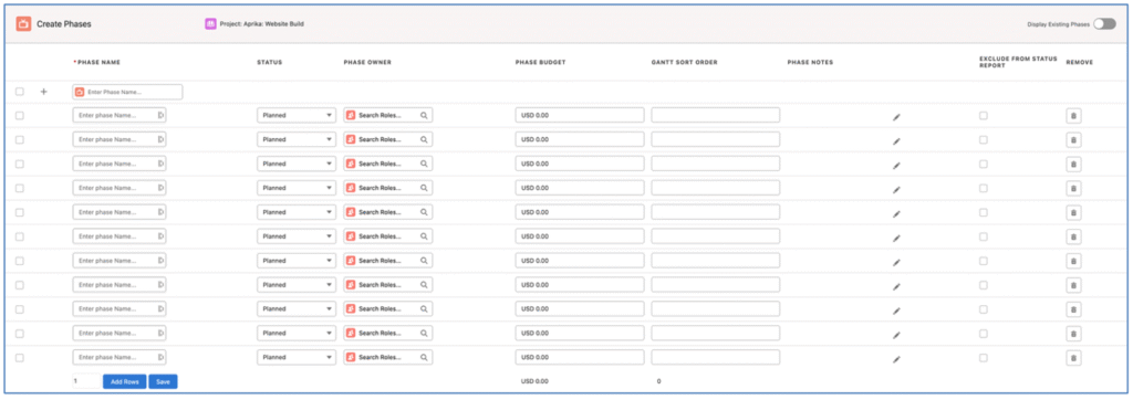 3. Create Phases Multiple Draft Rows Mission Control Salesforce Project Management