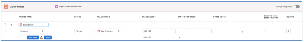 4. Create Phases Quick Create Mission Control Salesforce Project Management