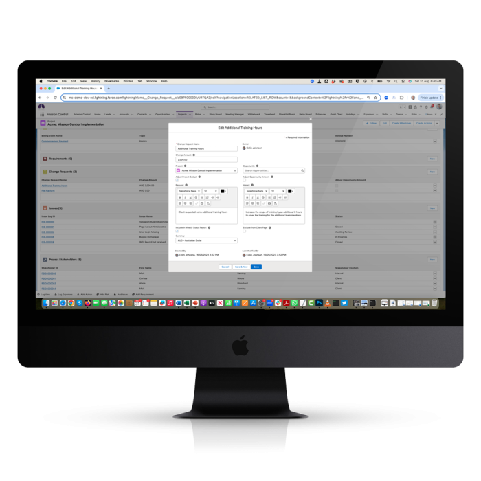 Mission Control Salesforce Project Management Change Request Edit Mode