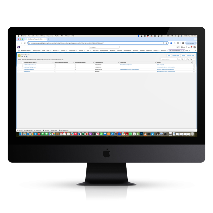 Mission Control Salesforce Project Management Change Request List View