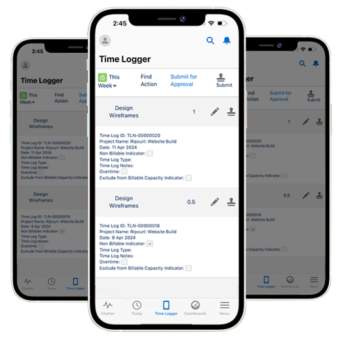 Project Time Tracking Mobile App Time Logger MATL-Multi-Phone-Submit-for-Approval